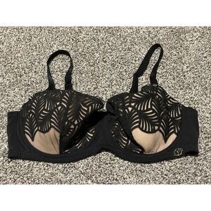 G9 Joanna Hope Black Palm Lace Underwire Bra Tan Cups 40DDD US 40DD UK 88206